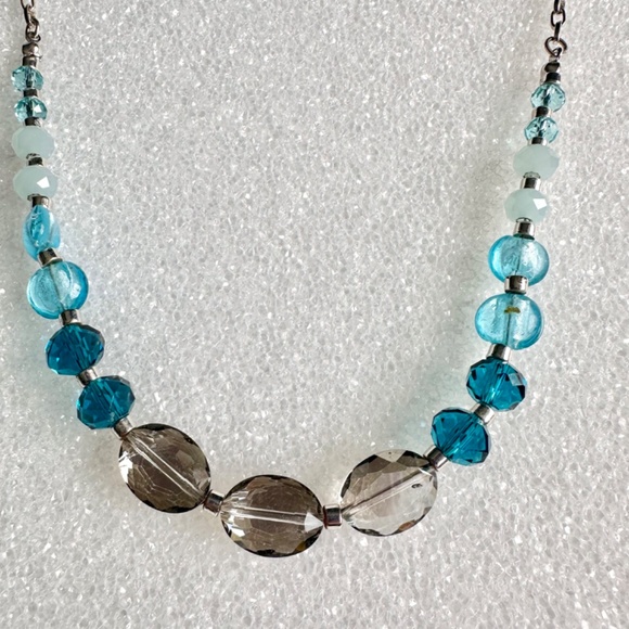Glam teal blue and smoky quartz grey faceted necklaces. Wear both or separate! - Picture 4 of 9
